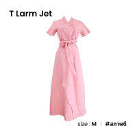 T Larm Jet เดรสยาวชมพูเข้มปักลายดอกโคลเวอร์ D026-3