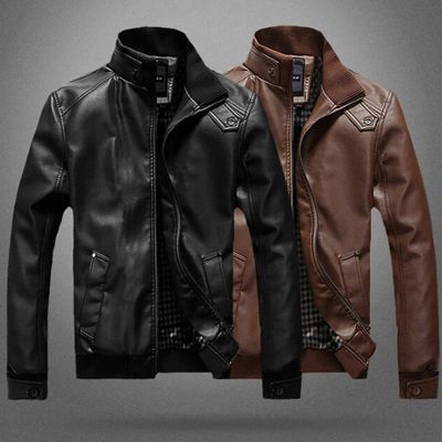 ZZOOI New PU Leather Jacket For Men Autumn Spring Mens Fitness Fashion Male Stand Collar Coat Motorcycle Jacket Casual Slim Coats