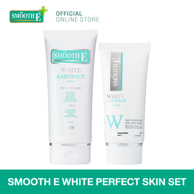 [แพ็คสุดคุ้ม] Smooth E White Perfect Skin Set เซ็ททำความสะอาดผิวหน้าพร้อมบำรุง ช่วยให้ผิวกระจ่างใส ลดรอยหมองคล้ำ สมูทอี (Foam 6oz. / Cream 30gm.)