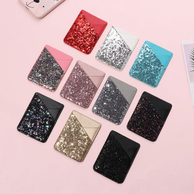 【CW】1Pc Leather Bling Phone Card Case Women Fashion Key Pocket Bus Card Back Cover Adhesive Sticke Pouch Purse Holder Wallet