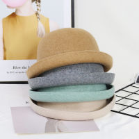 Pure Wool Dome Fedoras หมวกสำหรับหมวกผู้หญิงผู้ชายสีทึบ Jazz หมวก Elegant British ฤดูใบไม้ร่วงฤดูหนาว Billy สุภาพสตรี Bowler หมวก