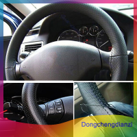 dongchengdianzi ที่หุ้มพวงมาลัยรถยนต์รถบรรทุกพร้อมเข็มและด้ายสีดำแบบ DIY ใหม่