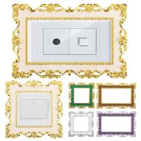 1 PC Gold Silver Resin Light Switch Cover Single and Double Surround Socket Frame Rose Edge Home Office Decoration Wall Stickers