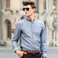 เสื้อเชิ้ตคอจีน ผ้า Oxford เสื้อเชิ้ตแขนยาว สีพื้น long sleeves shirt Men casual shirt