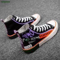 COD DSFGREYTRUYTU High-Top Canvas Shoes Mens Autumn New Style Trendy All-Match Anime Graffiti Cloth Male Korean Version Student