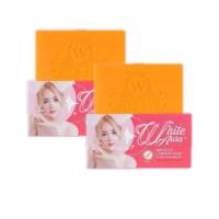 สบู่ไวท์ออร่า แท้ เเพคเกจใหม่ White aura miracle carrot soap ปริมาณ 160 g ก้อนใหญ่   ( 2  ก้อน )