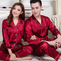 2021Couple pajamas women spring and autumn silk pajamas mens long-sleeved suit