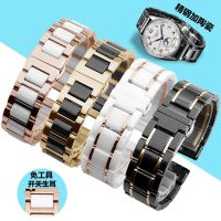 ❀❀ Three-bead stainless steel ceramic watch strap chain female butterfly buckle male high-grade black gold 16 20 22m