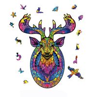 New Deer Head Wood Puzzles 3D Children Animals Modeling Education Puzzle Toys Adults Stress Relief Jigsaw Puzzle Christmas Gifts