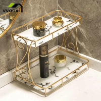 ห้องน้ำ Organizer เคาน์เตอร์กล่องเก็บเครื่องสำอางเครื่องสำอางชั้นวางโชว์ Vanity ถาด Dresser ชั้นวางของในห้องครัวพิมพ์หินอ่อนถาดแก้ว