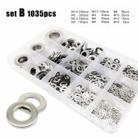 Total 555/1035pcs M1.6 M2 M2.5 M3 M3.5 M4 M5 M6 M8 M10 M12 M16 304 Stainless Steel Flat Washer Set Plain Gasket Assortment Kit