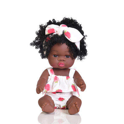 35CM American Reborn Black Baby Dolls Bath Play Full Silicone Black Reborn Dolls Summer Dress Baby Africa Doll Toy Girl Kid Gift