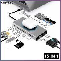 CUWRYG ตัวแยกอะลูมินัมอัลลอย PD ชาร์จไร้สายชาร์จแท่นวางมือถือฮับ4K HDMI VGA USB Type-C