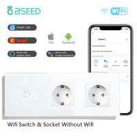 BSEED Wifi สวิตช์ไฟ123แก๊ง123Way สวิทช์ผนังสมาร์ทไร้สาย บ้าน Tuya กับคู่สหภาพยุโรปเต้าเสียบไฟฟ้าโดยไม่ต้อง Wifi