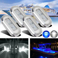 JPK [คลังสินค้าพร้อม] 4Pcs เรือ Marine Grade 12V กันน้ำขนาดใหญ่ Cool Blue LED ไฟสุภาพตกแต่งบันได