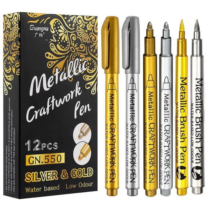 Metallic Waterproof Permanent Marker Pens Set DIY Epoxy Resin Mold Gold Silver Color Drawing