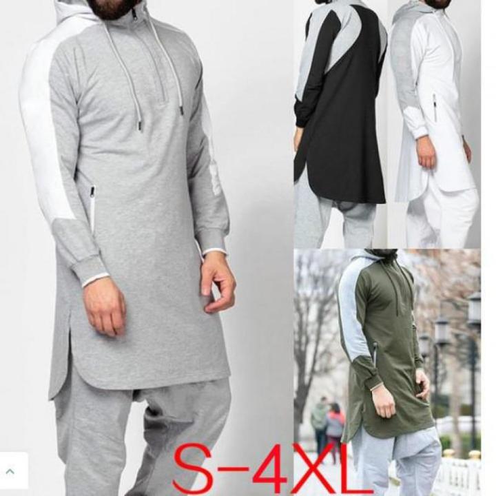 ผู้ชายมีฮู้ดมุสลิม-jua-thobe-เสื้อผ้าแขนยาวอิสลามเย็บปะติดปะต่อกัน-dubai-kaftan-เสื้อเชิ้ตพลัสไซส์ซาอุดิอาระเบีย4xl-3xl
