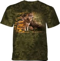 The Mountain Autumn Grey Wolf Unisex T Shirt | Premium, Hand-Dyed | Green | Forest Wolf Graphic Tee