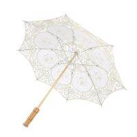 Transparent Umbrella Handheld Wedding Dress White Parasol Photography Prop Wooden Lace Embroidered Handle Bride Dresses Umbrellas