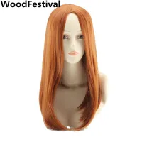 WoodFestival Synthetic Cosplay Orange Wig Straight Hair Women Wigs Female Medium Length Ladies 18Inches High Temperature Fiber Wig  Hair Extensions Pa