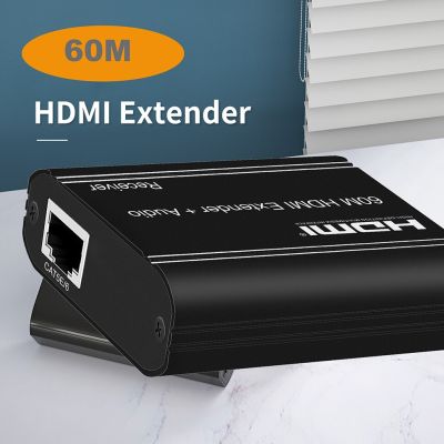 สายตัวต่อขยาย HDMI สัญญาณเสียงผ่าน RJ45ยาว60เมตรสาย Cat6 Cat5อีเทอร์เน็ตพร้อมสาย HDMI Loop Out สำหรับ PS4แอปเปิ้ลทีวี Mac แล็ปท็อป PC มอนิเตอร์
