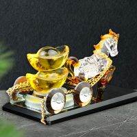 Laser Steed Horse Ingots Gold Crystal Glass Crafts Ornaments Faceted Prism Figurines Lucky Wealth Feng Shui Mascot Charms Decor