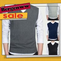 CODHaley Childe BergenWW Men Autumn Winter Solid Color Sleeveless V Neck Knitted Sweater Business Vest