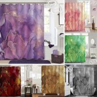 Baltan HOME LY1 Purple Marble Texture Shower Curtain Abstract Lavender Golden Polyester Bathroom Curtain