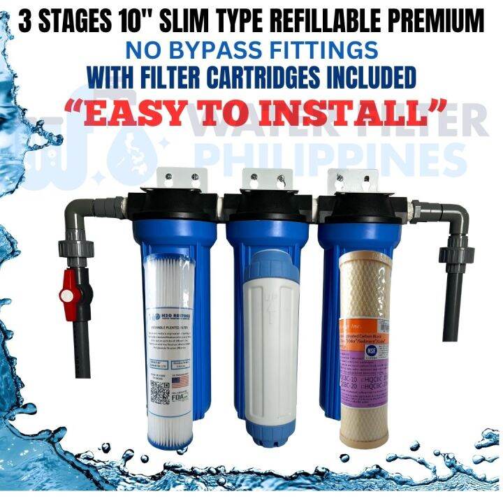 Water Filter 3 Stages 10” Slim type Refillable Premium Deepwell No ...