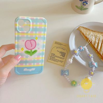 For เคสไอโฟน 14 Pro Max [Cute Flower Grids Candy Chain] เคส Phone Case For iPhone 14 Pro Max Plus 13 12 11 For เคสไอโฟน11 Ins Korean Style Retro Classic Couple Shockproof Protective TPU Cover Shell