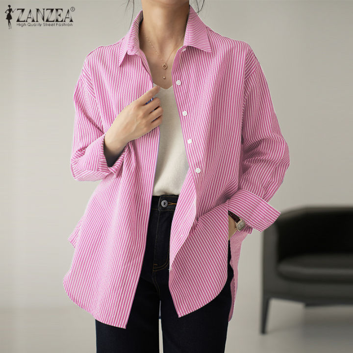สินค้ามาใหม่-จัดส่งฟรี-fancystyle-zanzea-สไตล์เกาหลีของผู้หญิงแฟชั่นเปิดปกเสื้อลายเสื้อลายพิมพ์-10