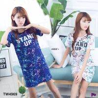 TW4969 Dress สั้นสกรีน STAND UP แฟชั่นเกาหลี
