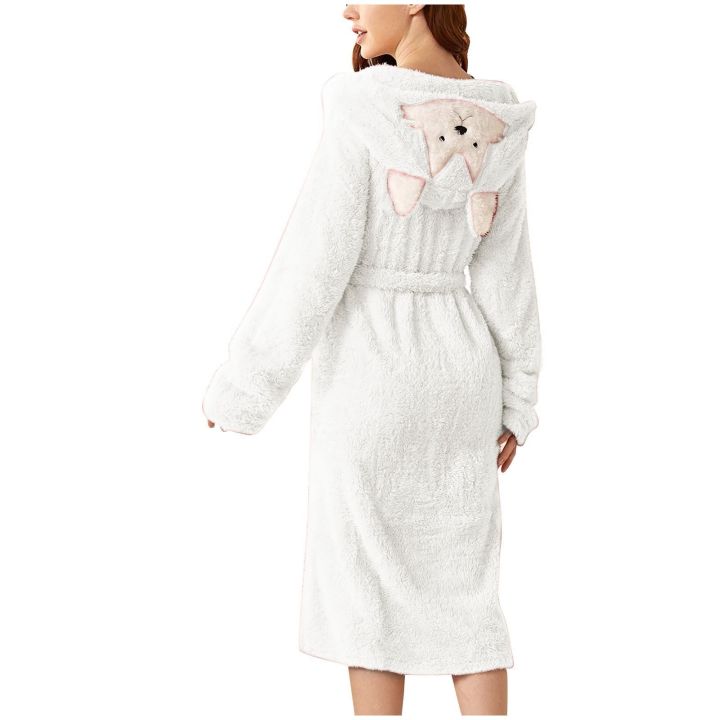 xiaoli-clothing-เสื้อคลุมสั้นขนปุยผู้หญิง39-s-กระเป๋าคู่3d-หูมีฮู้ดเสื้อคลุมอาบน้ำผ้ากำมะหยี่นุ่มและอบอุ่นหน้าคู่ชุดคลุมตัวยาวเสื้อคลุมอาบน้ำผ้ากำมะหยี่