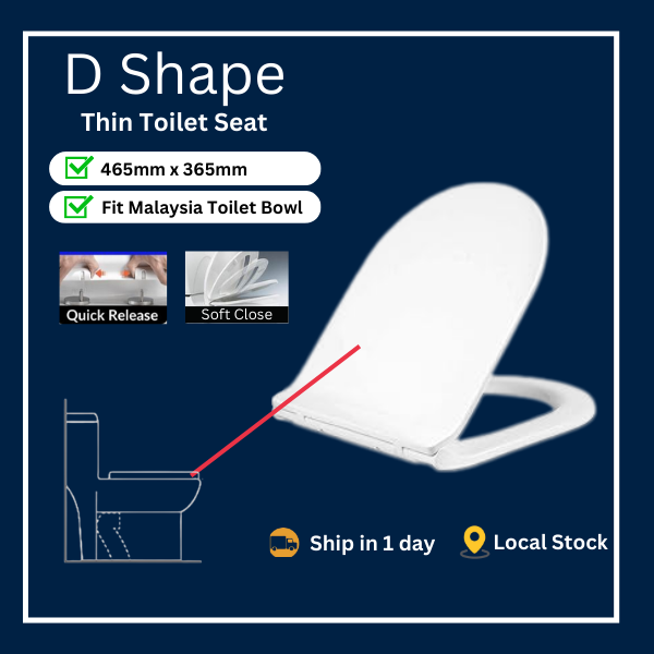Heavy Duty DShaped Soft Closing Toilet Seat 465mm x 365mm THIN PROFILE