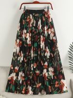 【CC】❄  TIGENA Floral Print Pleated Skirt for 2023 A Waist Beach Female