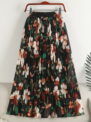 【CC】❄  TIGENA Floral Print Pleated Skirt for 2023 A Waist Beach Female