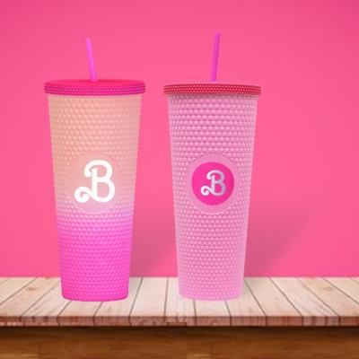 700ml Barbie Pink Tumbler With Straw Gradient Color Water Cup X5O1