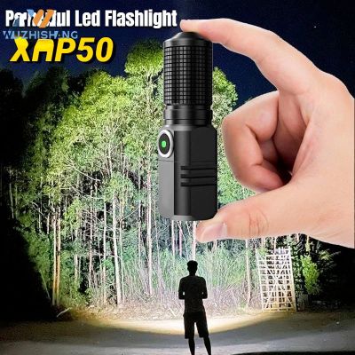 Powerful Led Flashlight XHP50 LED USB C Rechargeable Mini 16340 18650 Battery Flashlight Torch Can Be Closed with One Click Power Points  Switches Sav