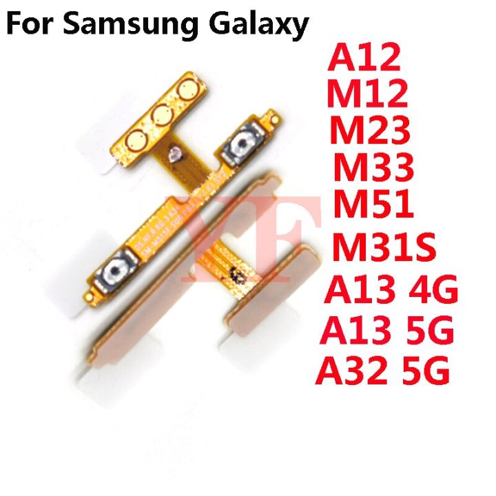 ต้นฉบับสำหรับ Samsung Galaxy A12 M12 M23 M33 M31S M51 A32 A13ปุ่มปรับระดับเสียง4G 5G ปุ่มปรับระดับเสียงด้านข้างสายเคเบิลงอได้กุญแจสวิตช์