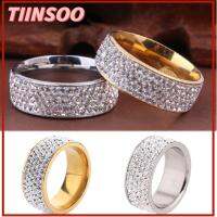 TIINSOO 8mm ฝัง ผู้หญิงผู้ชาย Unisex เพทายเต็มตัว แต่งงาน สแตนเลส แหวนวง