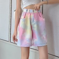 2021Syiwidii Jean Denim Shorts Woman Pink Wide Leg Pants High Waisted Adjust Waist Baggy Jeans Fashion Streetwear 2021 Summer Shorts