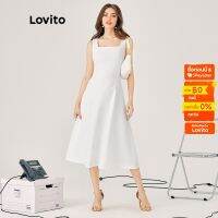 Lovito เดรสแขนกุด คอเหลี่ยม สีพื้น สไตล์หรูหรา แฟชั่นผู้หญิง L37ED061 (สีขาว)