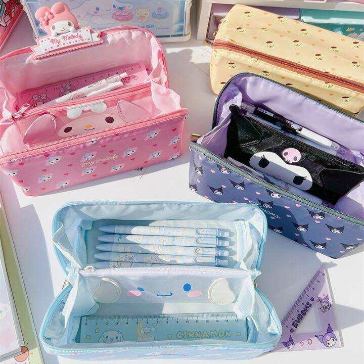 sanrio-large-capacity-pencil-case-cinnamoroll-hello-kitty-kulomi-cosmetic-bags-school-pencils-bag-pen-case-supplies-stationery