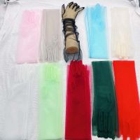 ▣ Fashion Long Sheer Tulle Gloves Ultra Thin Stretchy Full Finger Mittens Mesh Elbow Wedding Bride Gloves Halloween Accessory