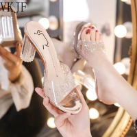 y Crystal Slippers PVC Jelly Sandals Open Toed High Heels Women Transparent Heel Sandals Slippers Pumps Lady Shoes