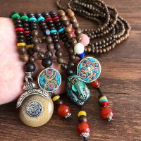 ZZOOI Vintage Nepal Long Buddhist Mala Wood Beaded Pendant &amp; Necklace Ethnic Bohemian Boho Buddha Lucky Jewelry for Women Men