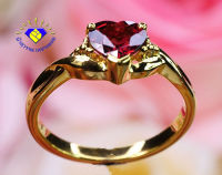 แหวนพลอยโกเมน ตัวเรือนทองคำแท้ พลอยโกเมน 1.15 กะรัต สีแดง ทรงหัวใจ Gold 18K Setting Red Garnet Ring การันตี พลอยแท้ ทองแท้ พร้อมใบรับประกัน