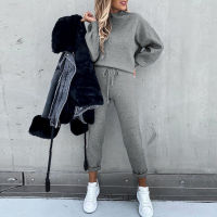 Autumn Winter Homesuit Tracksuit Women Pants Suit Solid Turtleneck Hoodie And Pocket Casual Trousers Two Piece Sets 2021