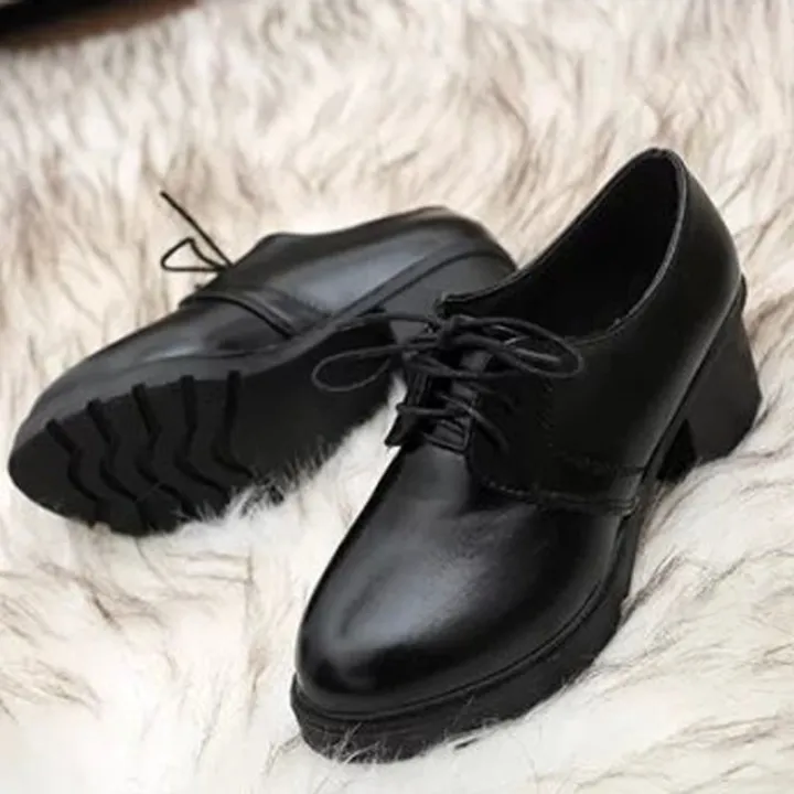 LADIES CLASSIC HEELS PUMP Ladies black leather work shoes Lazada.co.th