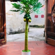 Cây giả Cây đu đủ giả decor nhiều hoa quả nụ trang trí decor nhà cửa bền